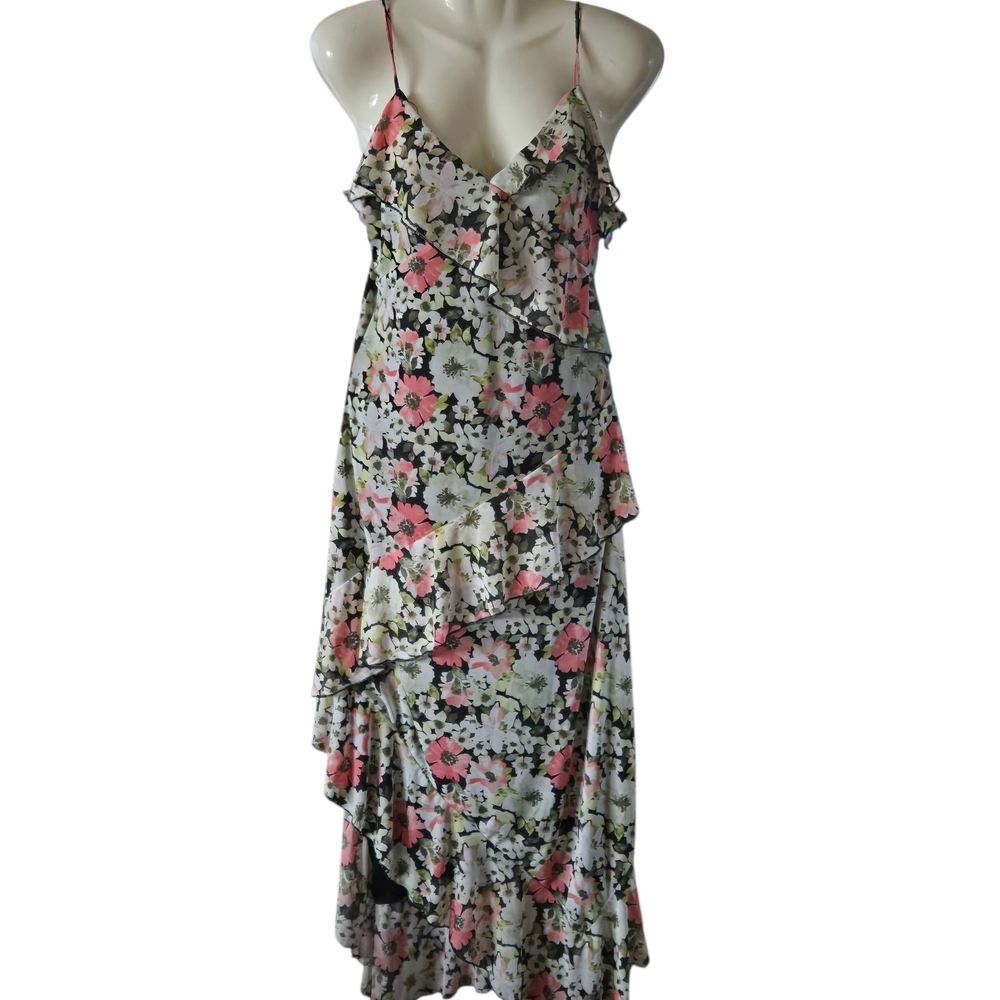Asymmetrical Floral Dress‎ with Ruffles
